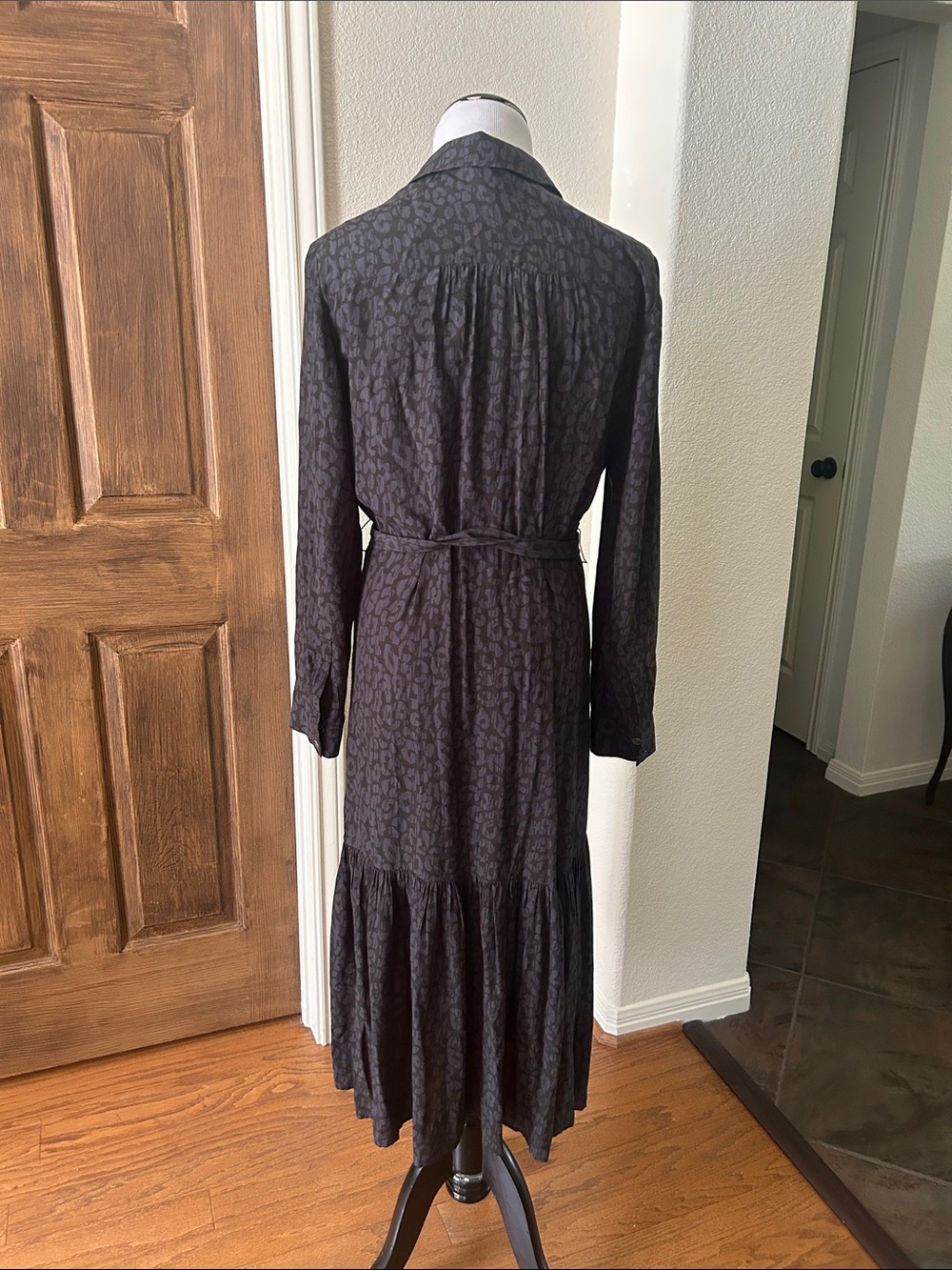 Rails Midi Dress Tiered Beatrice Charcoal Cheetah Grey Batik Size Small - Picture 4 of 15